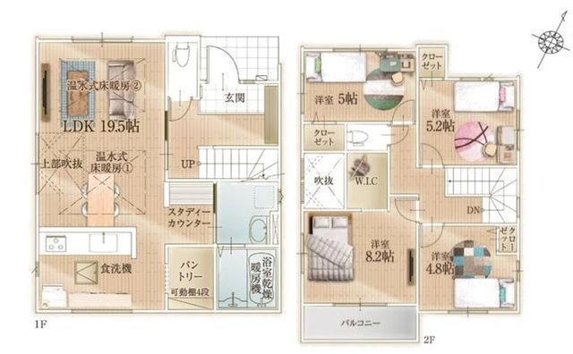 施工例:【全4棟!公園と緑に囲まれた閑静な住宅街での豊かな暮らし】カースペース並列2台可建物10年瑕疵保証付・地盤20年保証床暖房・食洗機など設備充実
