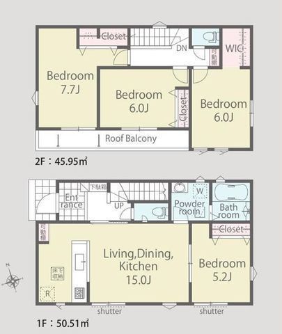 間取図/区画図:【敷地30坪以上!全居室採光重視の南向きで陽当たり良好!】相鉄線「さがみ野」駅バス9分「寺尾」停徒歩5分全居室収納に加えWICや通路収納あり