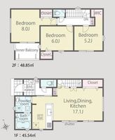 間取図/区画図:【敷地30坪以上！全居室採光重視の南向きで陽当たり良好！】相鉄線「さがみ野」駅バス9分「寺尾」停徒歩5分全居室収納に加えWICや通路収納あり