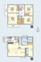 間取図/区画図:【善行駅徒歩13分！カースペース2台可！敷地広々39坪以上】LDK20帖以上、広めの洗面脱衣所食洗機標準設置、全居室収納あり建物保証・地盤保証10年