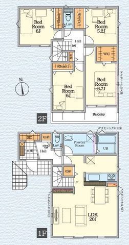 間取図/区画図:【善行駅徒歩13分!カースペース2台可!敷地広々39坪以上】LDK20帖以上、広めの洗面脱衣所食洗機標準設置、全居室収納あり建物保証・地盤保証10年