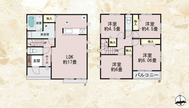 間取図/区画図:【耐震構造性能評価書付き、長期30年保証の地震に強い家。茅ヶ崎に全5棟】2線利用可「茅ヶ崎」駅徒歩21分カースペース2台駐車可全居室収納スペースあり