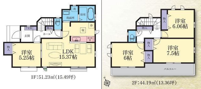 間取図/区画図:【鶴間駅徒歩16分!カースペース並列2台可!安心の耐震構造と性能評価書付き】前面道路6mで開放感があります全居室収納に加え床下・通路収納あり