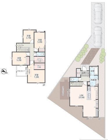 間取図/区画図:【安心で家計に優しい長期優良住宅認定!】〇全区画45坪以上!〇駐車スペース2台可能!〇電動シャッター付!〇収納スペース充実!