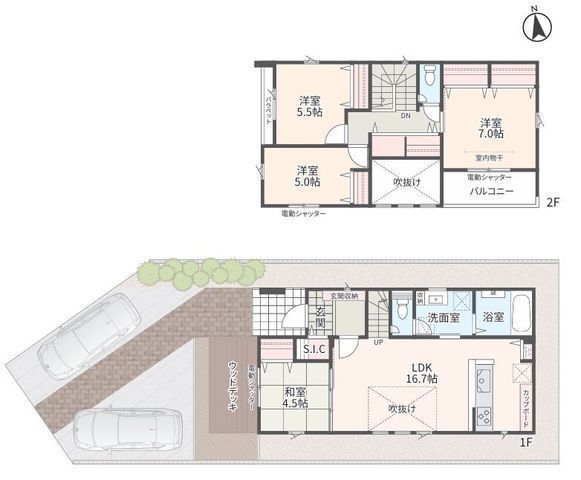 間取図/区画図:【安心で家計に優しい長期優良住宅認定!】〇全区画45坪以上!〇駐車スペース2台可能!〇電動シャッター付!〇収納スペース充実!