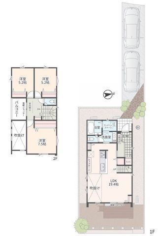 間取図/区画図:【安心で家計に優しい長期優良住宅認定!】〇全区画45坪以上!〇駐車スペース2台可能!〇電動シャッター付!〇収納スペース充実!