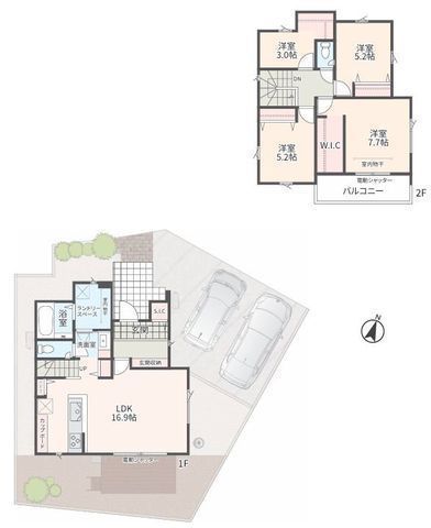 間取図/区画図:【安心で家計に優しい長期優良住宅認定!】〇全区画45坪以上!〇駐車スペース2台可能!〇電動シャッター付!〇収納スペース充実!