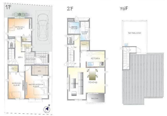 間取図/区画図:【最終1邸！新築後未入居のデザイナーズ分譲住宅！スカイバルコニー付】全居室収納に加えSIC、パントリーWICを完備小学校・公園・スーパーなど周辺環境充実