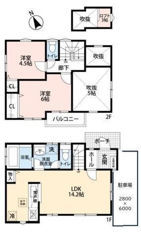 間取図/区画図:【2016年築!人気の鵠沼海岸駅徒歩10分!コンビニ・スーパー徒歩2分!】吹抜けで開放感ある間取!全室収納・約3帖のロフトで収納充実!即内覧可能!