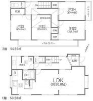 間取図/区画図:【高台南東角地で陽当り良好！全居室6帖以上、LDK20帖の4LDK！】内外装フルリフォームで建物綺麗です！人気の藤沢駅利用可能！
