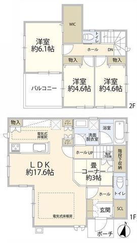 間取図/区画図:【座間駅徒歩約14分の中古戸建!2025年8月新規リフォーム完了】シャッター付駐車スペース2台可LDK床暖房、WIC、SIC、パントリーなど設備充実