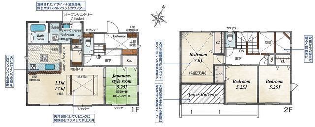 間取図/区画図:【駅徒歩12分、土地広々50坪!安心の耐震構造住宅、性能評価書付!】折上天井で解放感あるLDK、全室南東向きで陽当り良好!駐車場2台可能です!