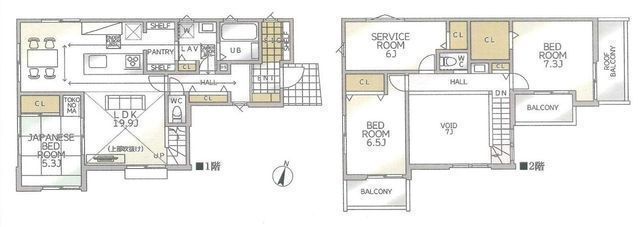 間取図/区画図:【緑園都市駅徒歩11分!吹抜けLDK&駐車スペース2台可】南側庭スペースや3面バルコニーで陽当たり良好全居室収納に加えWIC、SIC、パントリーあり