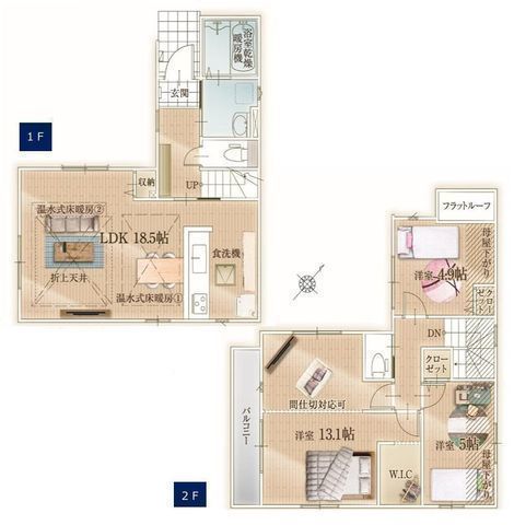 間取図/区画図:【鵠沼海岸駅徒歩10分!海まで徒歩圏内!カースペース2台可】全居室収納スペースあり床暖房や食洗機、WICなど標準設備南バルコニーで陽当り良好