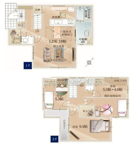 間取図/区画図:【鵠沼海岸駅徒歩10分！海まで徒歩圏内！カースペース2台可】全居室収納スペースあり床暖房や食洗機、WICなど標準設備南バルコニーで陽当り良好