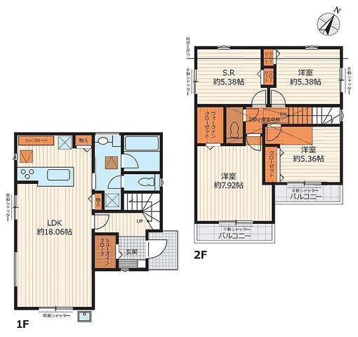 間取図/区画図:【南東向きで陽当り良好!駐車場2台可能!高気密・高断熱仕様の省エネ住宅!】駅徒歩12分の好立地!WICやSIC、小屋裏収納など充実の収納!即内覧可!