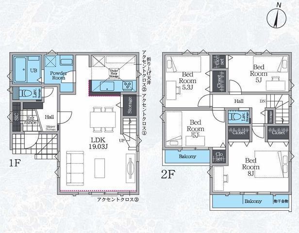 間取図/区画図:【桜ヶ丘駅徒歩5分!カースペース2台可!ZEH水準省エネの4LDK】南道路に接道で陽当たり良好建物保証・地盤保証10年周辺環境充実の暮らしやすい立地