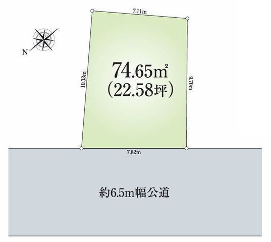 間取図/区画図:【緑園都市駅徒歩9分!緑豊かな環境で自由な家づくりを叶える売地】前面道路はゆとりの6.5m公道に接道建築条件なしのためお好きなハウスメーカーで建築可能