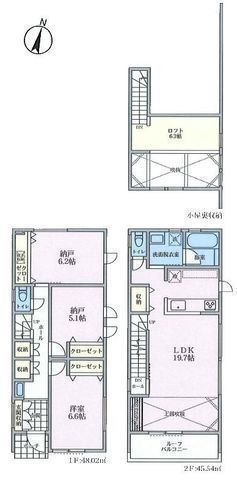 間取図/区画図:【海を身近に!辻堂駅まで徒歩28分!吹抜けで開放感のあるLDK】カースペース2台可2階リビングのため周囲の目を気にせずプライバシーを確保ロフトあり