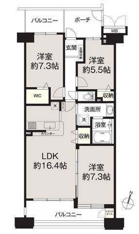 間取図/区画図:【南向き5階＋2面バルコニーで陽当たり良好！ペット飼育可】小田急相模原まで徒歩16分周辺環境充実の暮らしやすい立地リフォーム済みで即内覧できます！