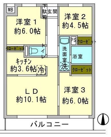 間取図/区画図:【南向きで陽当り良好なリフォーム済3LDK!空家につき即内覧可能です!】藤沢本町駅徒歩14分!2023年大規模修繕済みで建物綺麗です!