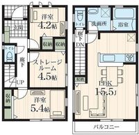 間取図/区画図:【安心の耐震構造住宅、性能評価書付戸建！すぐ内覧できるモデルハウスあり！】LDK15.5帖、南向きバルコニー！小学校・スーパー・コンビニ徒歩10分以内！
