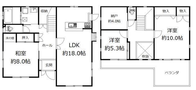 間取図/区画図:【土地57坪、2005年5月築、旭化成ホームズ施工のオール電化軽量鉄骨造】玄関吹抜け、南向き大型ベランダの解放感!電動シャッター、電動オーニングテント!
