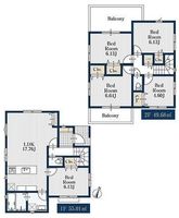 間取図/区画図:【人気の鵠沼海岸駅徒歩4分！土地39坪のゆったり5LDK！駐車場2台可！】全室二面採光・両面バルコニーで解放感ある間取！モデルハウスございます！
