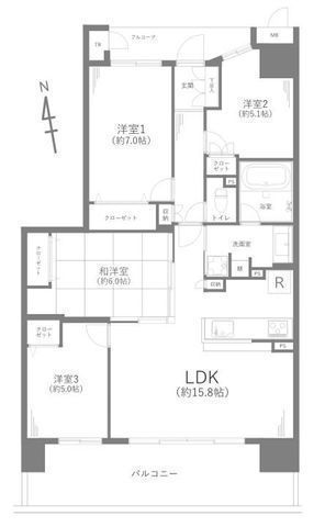 間取図/区画図:【藤沢本町駅まで徒歩18分!南向きバルコニーで陽当り良好】ペット2匹まで飼育可食洗機・浴室乾燥機付きで設備充実居住者専用の辻堂行きシャトルバス利用可