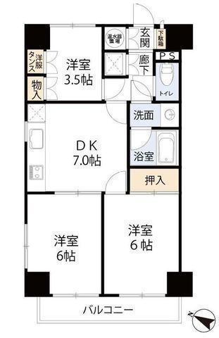 間取図/区画図:【相武台駅まで徒歩2分!8階部分で眺望良好!新耐震基準の3DKマンション】ペット2匹まで飼養可能R7年12月新規リフォーム完了予定内覧可能