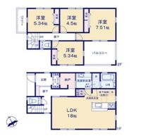 間取図/区画図:【海老名駅バス10分停歩3分！全室洋室4LDK！18帖LDKと収納充実】設計・建設性能評価をW取得！長期優良住宅認定物件突然の雨も安心インナーバルコニー