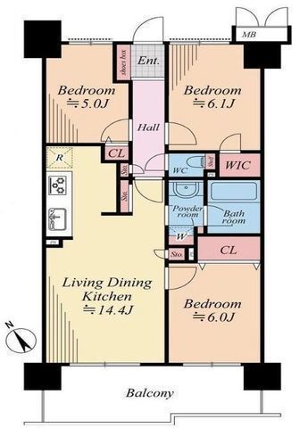 間取図/区画図:【12階南西向き！バス停徒歩1分の好立地！ 相模湾と富士山を望めます】ペット飼養可全居室収納スペースありリフォーム済みで即内覧できます
