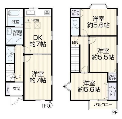 間取図/区画図:【南道路で陽当り良好!駐車場並列2台可能!内装リフォーム住宅!】小中学校徒歩8分以内、コンビニ徒歩7分で生活便利な立地です!