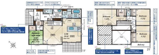 間取図/区画図:【安心の耐震構造住宅、性能評価書付!土地54坪の南西角地!】駐車場3台可能!吹抜けのある床暖房付き20帖のLDK!大型インナーバルコニー!
