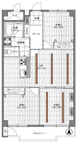 間取図/区画図:【東京建物の大規模マンション!駅徒歩10分!高層階フルリフォームの3LDK!】前面棟無しで数キロ先まで抜ける眺望!スーパー徒歩1分、谷戸山公園徒歩4分!