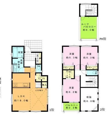 間取図/区画図:【屋上バルコニー付き長期優良住宅!かしわ台駅まで徒歩18分】カースペース並列2台可吹抜けのある明るい開放感のある邸宅全教室収納+WIC、SICあり