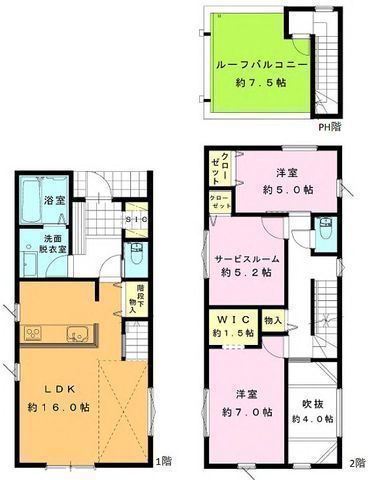 間取図/区画図:【全3棟の新築分譲住宅、全棟屋上ルーフバルコニー付き!】WICやSIC、全室収納で収納充実!閑静な住宅街に位置しており、解放感のある両面道路!