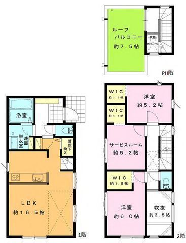 間取図/区画図:【全3棟の新築分譲住宅、全棟屋上ルーフバルコニー付き!】WICやSIC、全室収納で収納充実!閑静な住宅街に位置しており、解放感のある両面道路!
