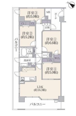 間取図/区画図:【善行駅徒歩6分！南西角部屋で陽当り眺望良好！L字型の広いバルコニー】食洗機・ディスポーザー付きキッチンデザイナー監修フルリフォーム済で即内覧できます