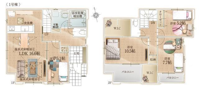 間取図/区画図:【バス停徒歩5分!温水式床暖房・食洗機完備 LDK16.6帖の充実設備】南東角地のため通風・陽当たり良好カースペース1台可!茅ヶ崎駅までバス約12分