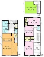 間取図/区画図:【全3棟の新築分譲住宅、全棟屋上ルーフバルコニー付き！】WICやSIC、全室収納で収納充実！閑静な住宅街に位置しており、解放感のある両面道路！