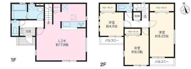 間取図/区画図:【全室南向きで陽当たり良好!駐車場2台スペースあり!長期優良住宅認定物件】スーパーや公園が近く周辺環境充実の暮らしやすい立地完成済みで即内覧可能です