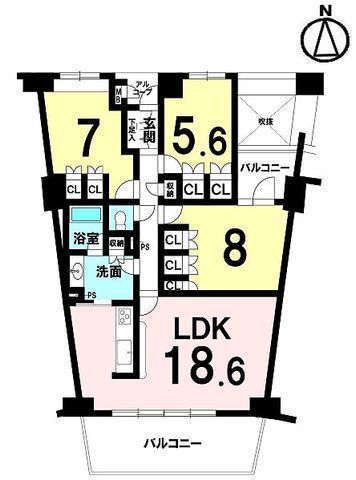 間取図/区画図:【新規リフォーム物件！全299戸のビッグコミュニティ！】LDK広々18.6帖、主寝室8帖！ペット飼育可能！空家につき即内覧できます！
