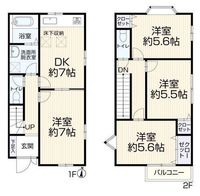 間取図/区画図:【南道路で陽当り良好！駐車場並列2台可能！内装リフォーム住宅！】小中学校徒歩8分以内、コンビニ徒歩7分で生活便利な立地です！