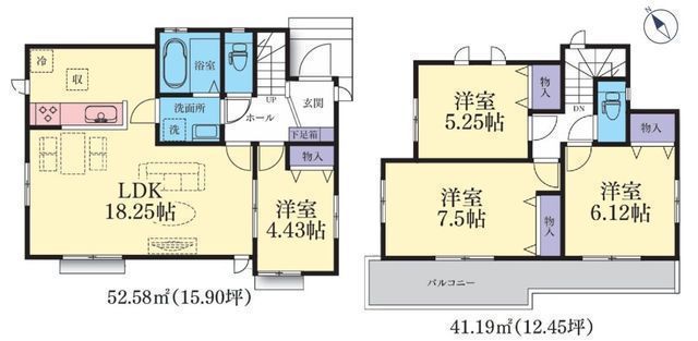 間取図/区画図:【長期優良住宅認定！カースペース2台分あり！住宅性能評価書付き】バス停歩5分！海老名駅までバス20分前面道路幅員6.0ｍで開放感あり全居室収納あり