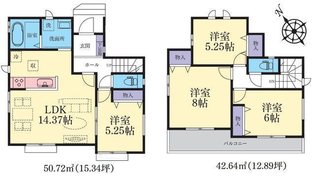 間取図/区画図:【長期優良住宅認定!カースペース2台分あり!住宅性能評価書付き】バス停歩5分!海老名駅までバス20分前面道路幅員6.0mで開放感あり全居室収納あり