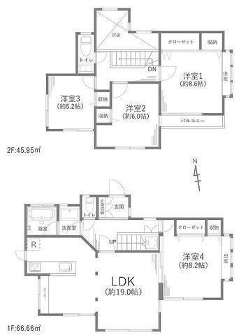 間取図/区画図:【相模鉄道旧分譲地！土地ゆったり56.9坪、内外装リフォーム戸建！】LDK19帖、主寝室8.6帖！コンビニ・スーパー・小学校徒歩10分以内！