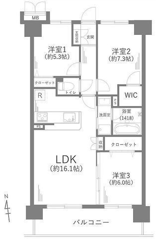 間取図/区画図:【富士山を望むビッグコミュニティ。ペットと暮らす湘南ライフ！】内装リフォーム済で室内大変綺麗です！6階部分南向きにつき陽当り良好！即内覧可能！