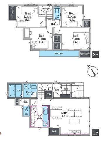 間取図/区画図:【全2棟！LDK18帖以上の広々設計！周辺には商業施設が充実】前面道路約6.2mで開放感あり駐車もスムーズ2沿線利用可能な茅ヶ崎駅までバス12分停歩4分