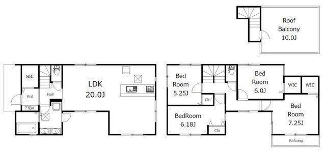 間取図/区画図:【土地59坪、駐車場3台！南西側道路幅員6ｍで陽当り良好！】10帖のルーフバルコニー、宅配BOXなど充実の設備のデザイナーズハウス！モデルハウスございます！